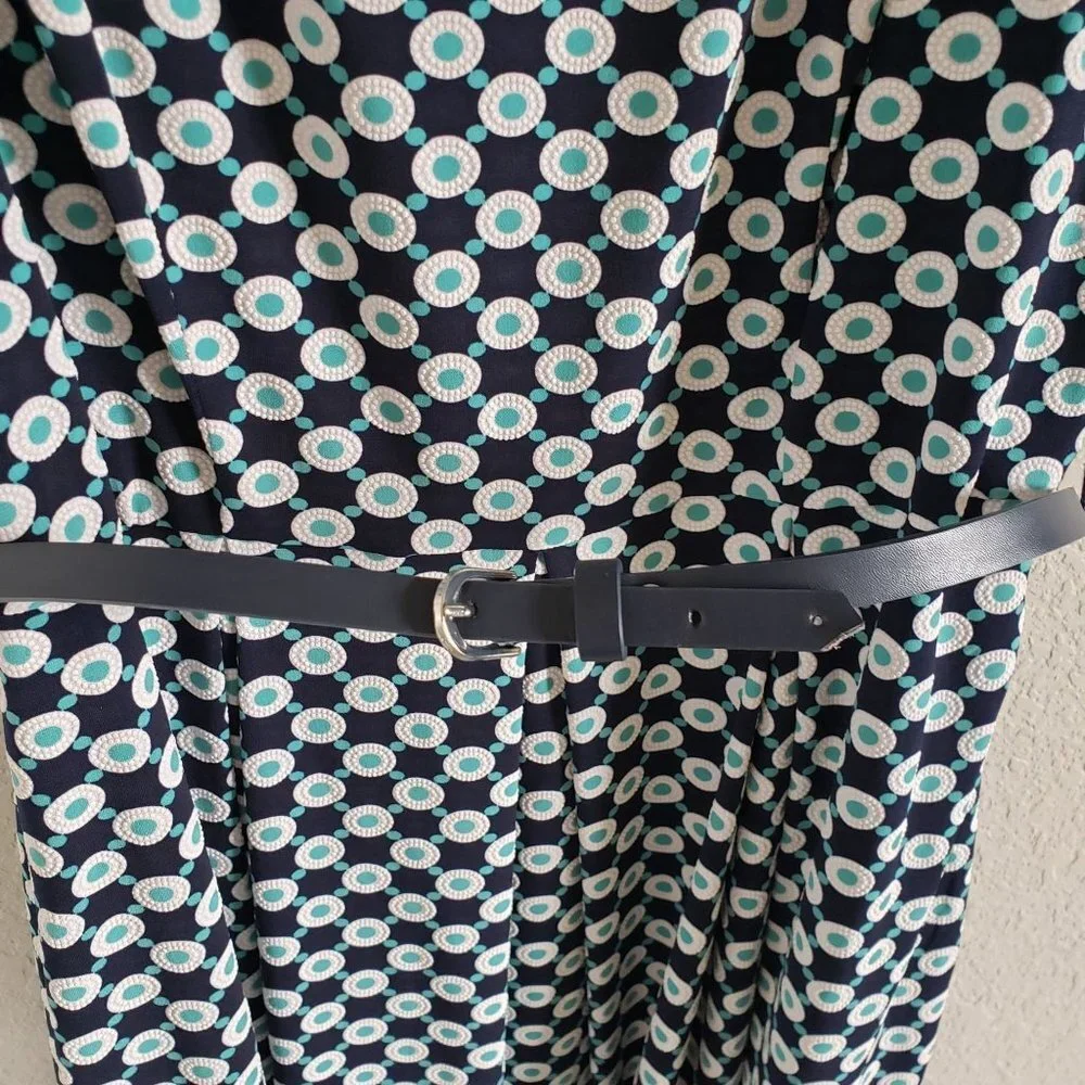 Liz Claiborne Woman Size 6 Fit and Flare dress with leather belt Geometric Print